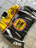 Veste racing Lucky Strike vintage en cuir noir et jaune