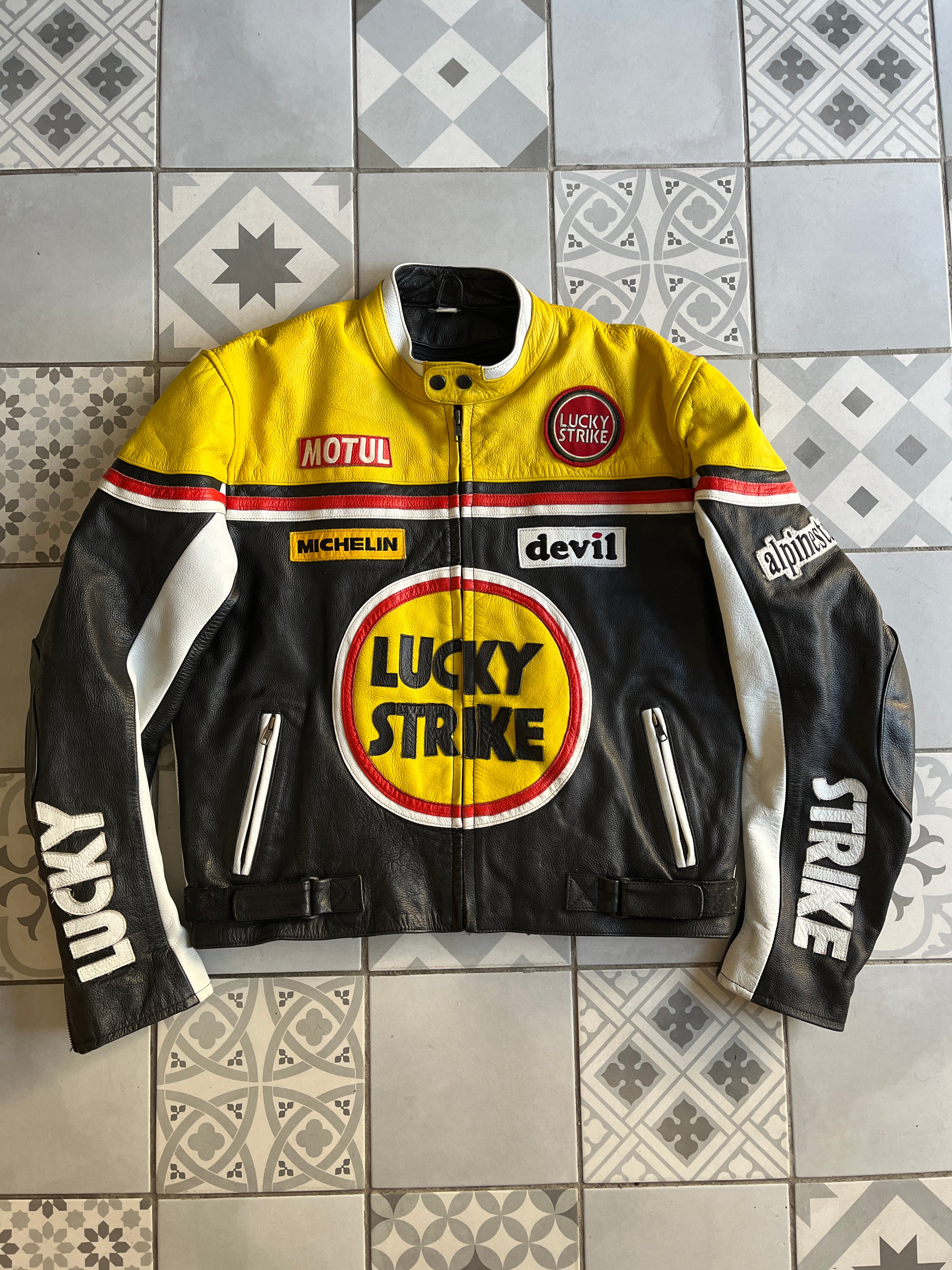 Contraste cuir jaune vif et noir de haute qualité - Style Biker